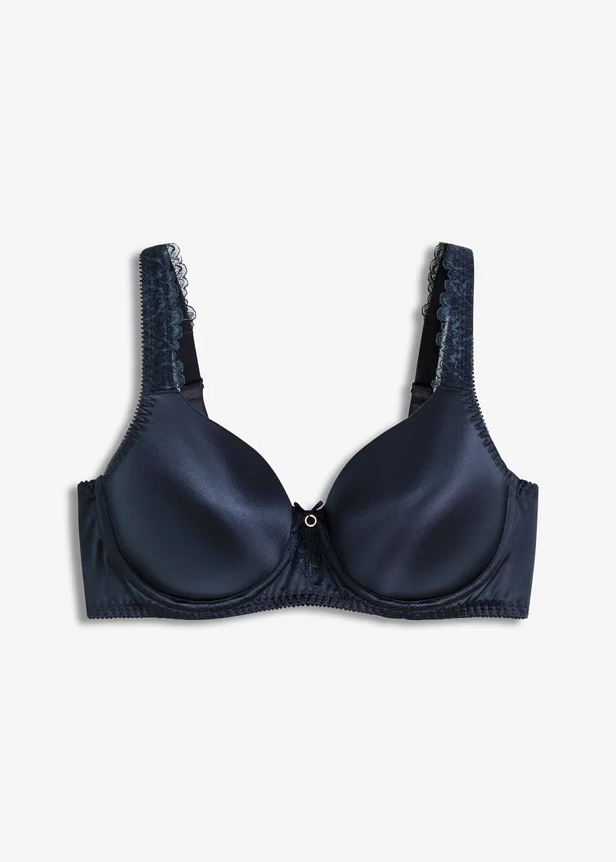 Schalen-BH mit gepolsterten Trägern und glänzendem Material in blau von vorne - bonprix