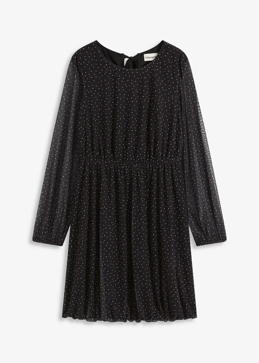 Mesh-Kleid mit Schleife in schwarz von vorne - bonprix
