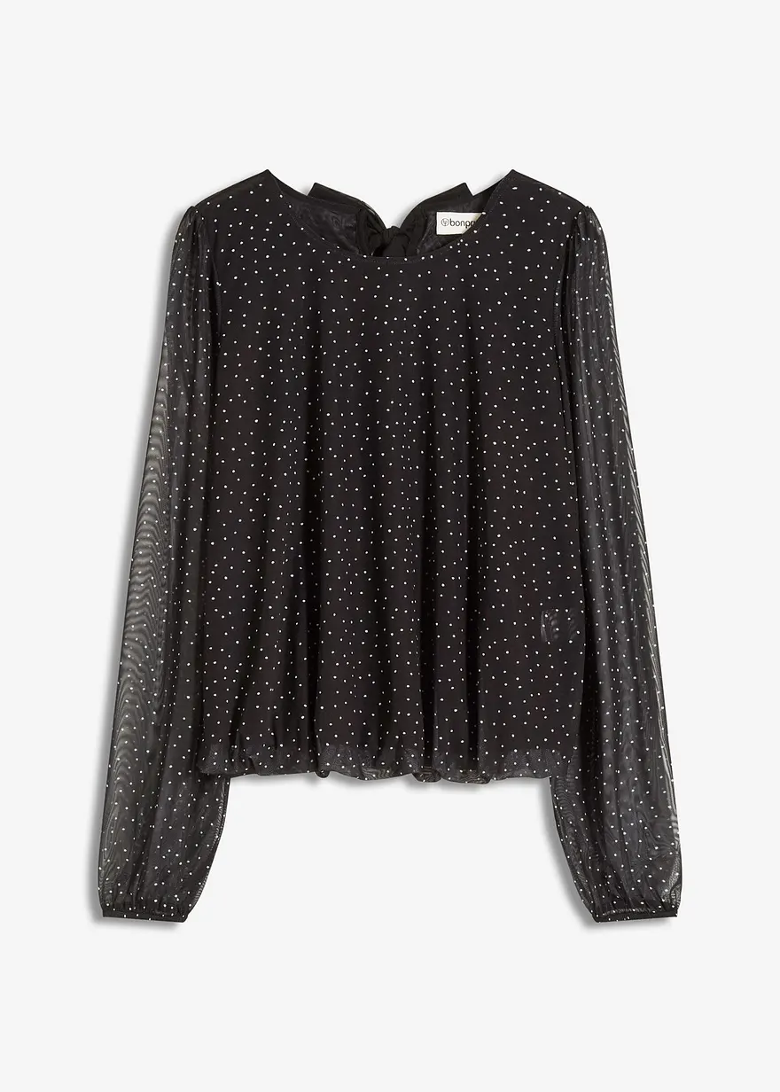 Mesh-Top mit Schleife in schwarz von vorne - bonprix