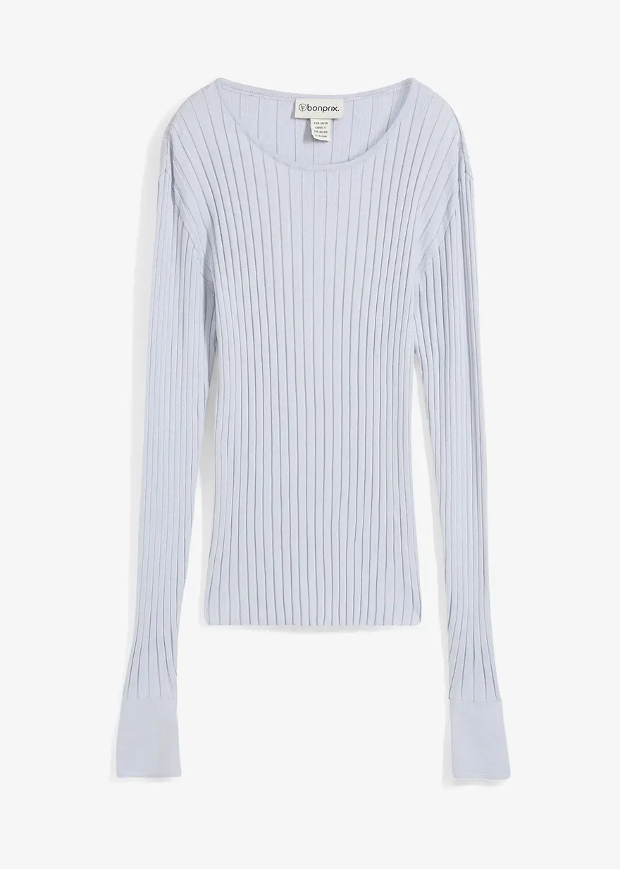 Geripptes Strickshirt in blau von vorne - bonprix