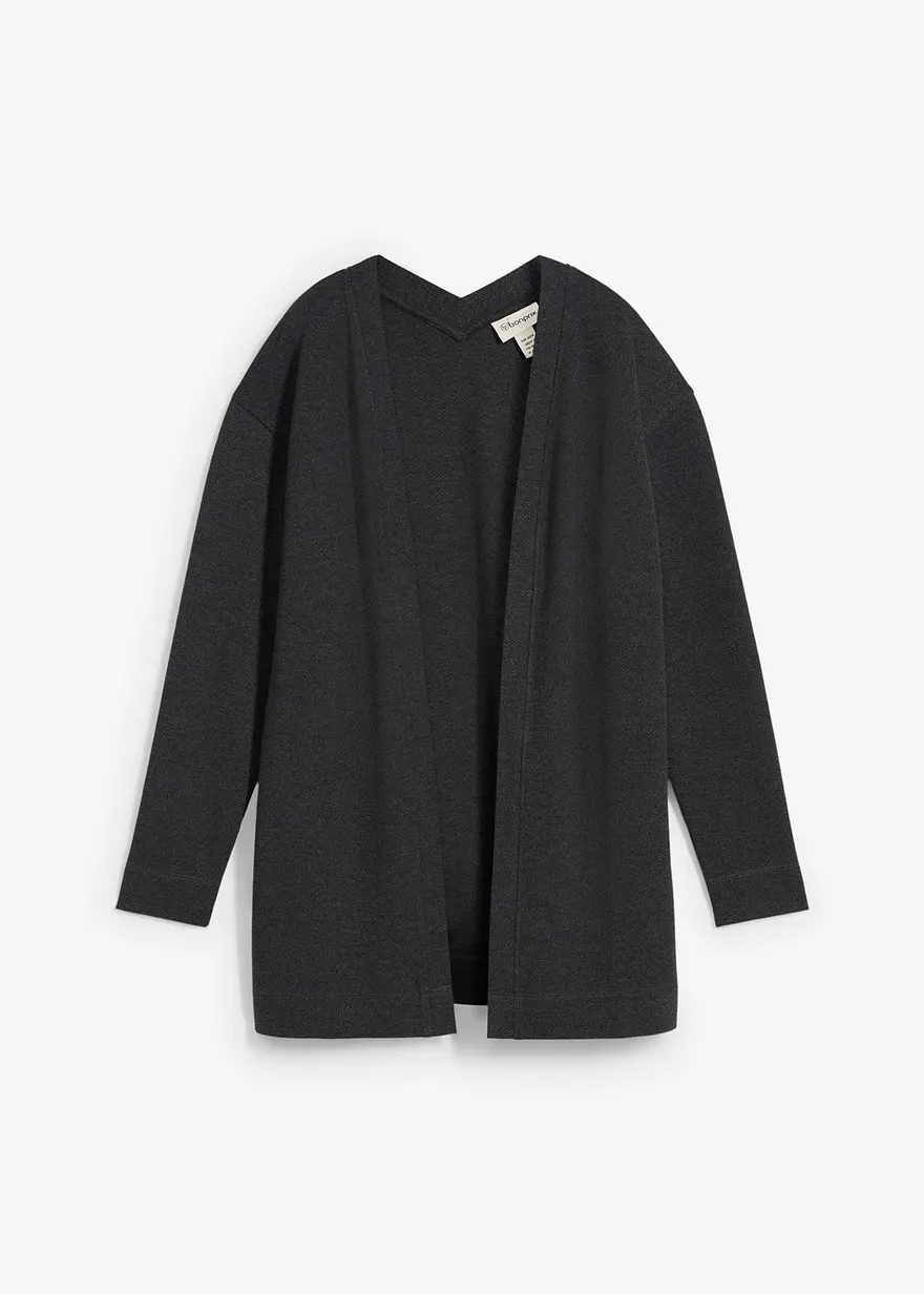 Long-Sweatjacke aus weichem Baumwoll-Mix in grau von vorne - bonprix