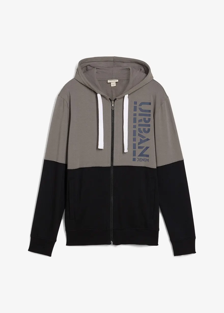 Kapuzen-Sweatjacke aus reiner Bio-Baumwolle in grau von vorne - bonprix