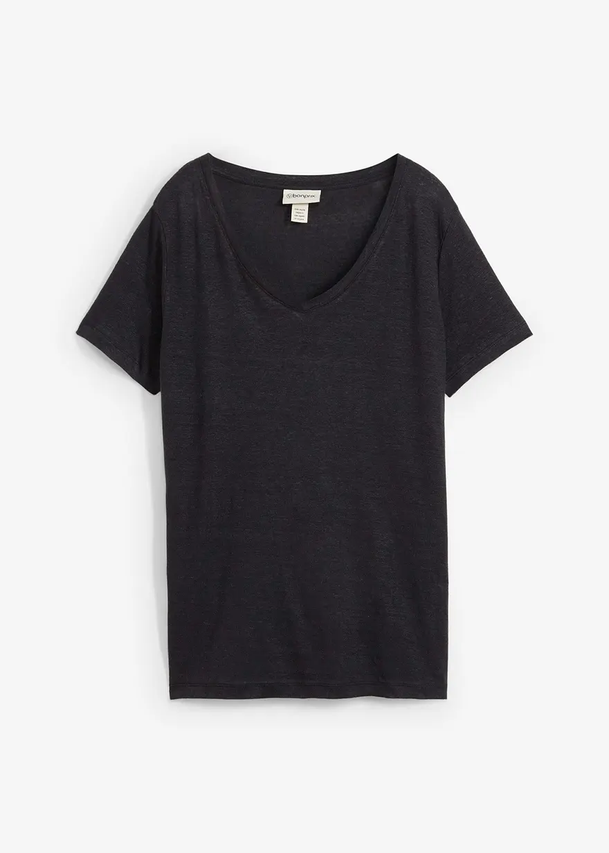 Shirt aus Leinen in schwarz von vorne - bonprix