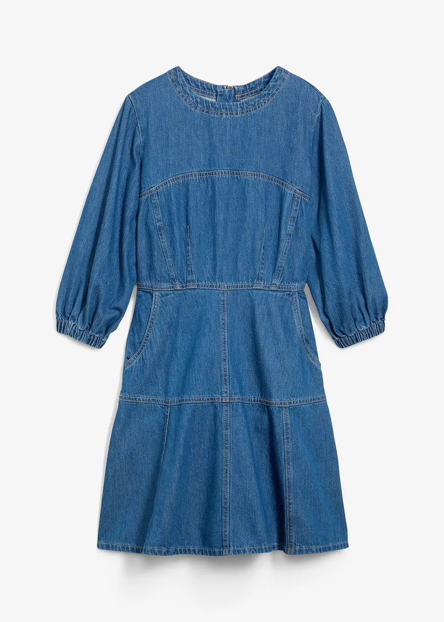 Jeanskleid, Ballon-Ärmel in blau von vorne - bonprix