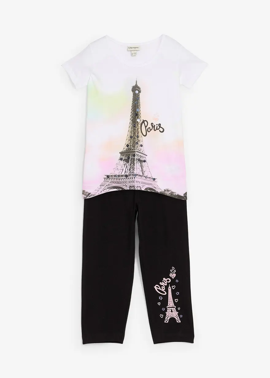 Shirt + 3/4 Leggings aus reiner Bio-Baumwolle (2-tlg) in weiß von vorne - bonprix