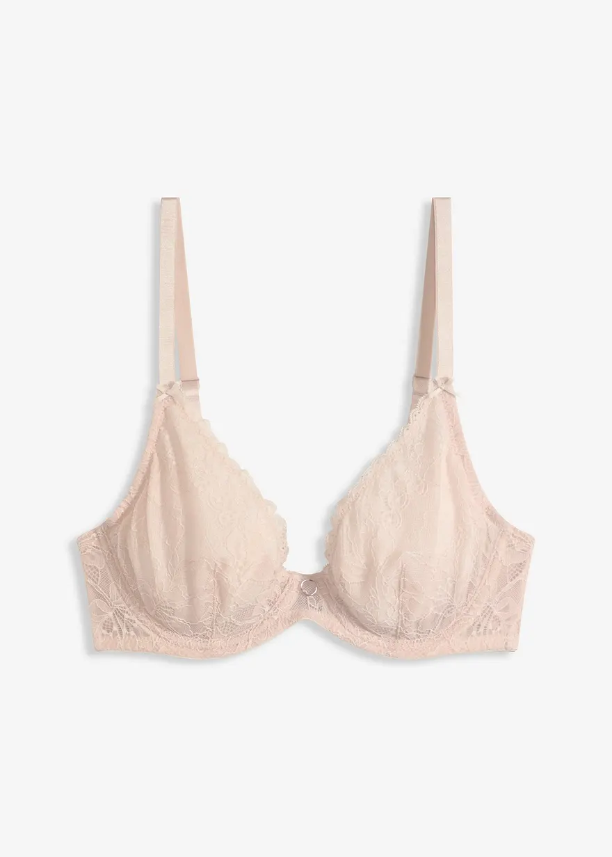 Triangel-BH mit floraler Spitze in rosa von vorne - bonprix