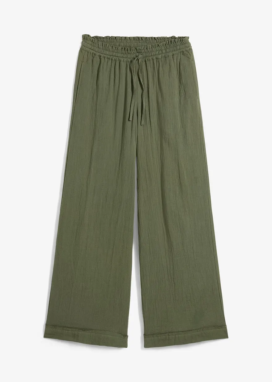 Schlupfhose aus luftigem Musselin in grün von vorne - bonprix