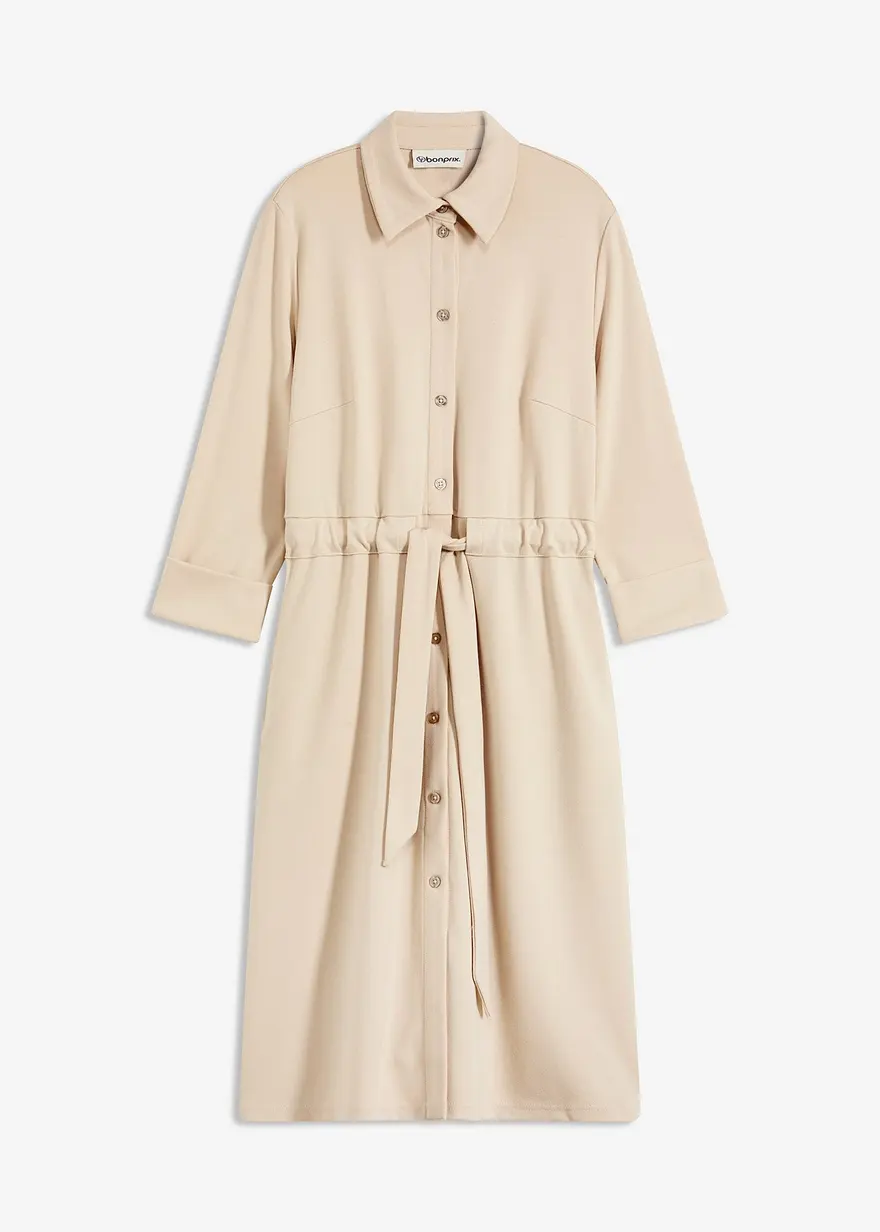 Hemdblusenkleid aus Punto di Roma in beige von vorne - bonprix