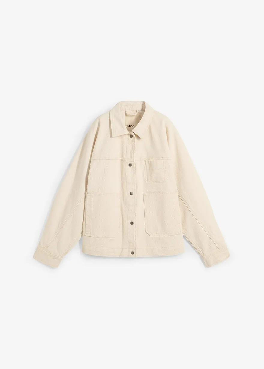 Twill-Jacke in beige von vorne - bonprix