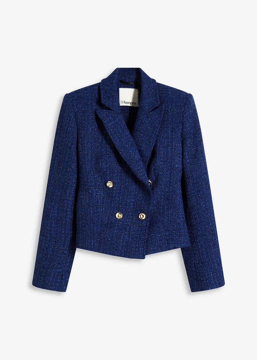 Doppelreihiger Kurzblazer mit Strukturmuster in blau von vorne - bonprix