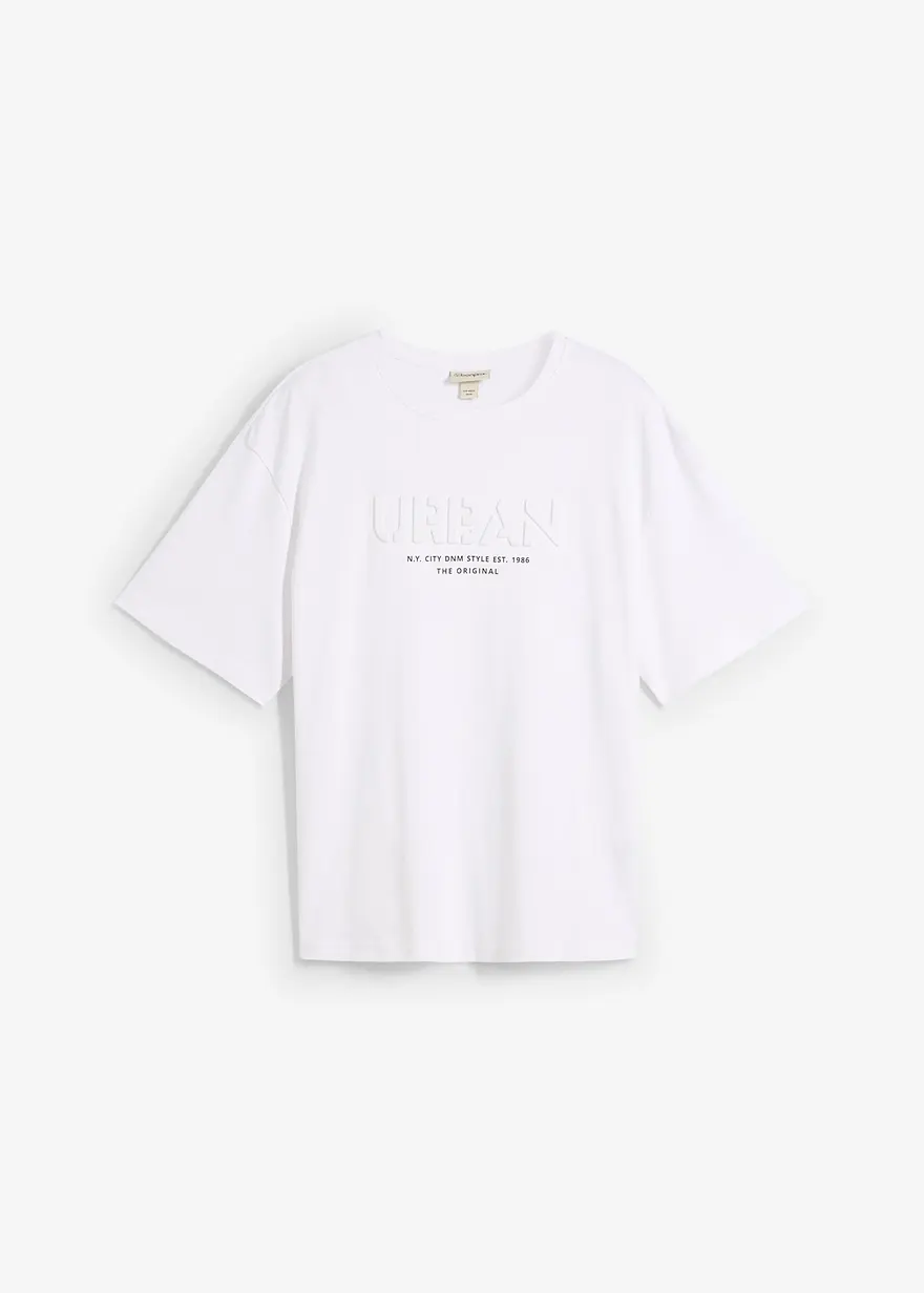 T-Shirt mit 3D-Print aus reiner Bio-Baumwolle, Loose Fit in weiß von vorne - bonprix