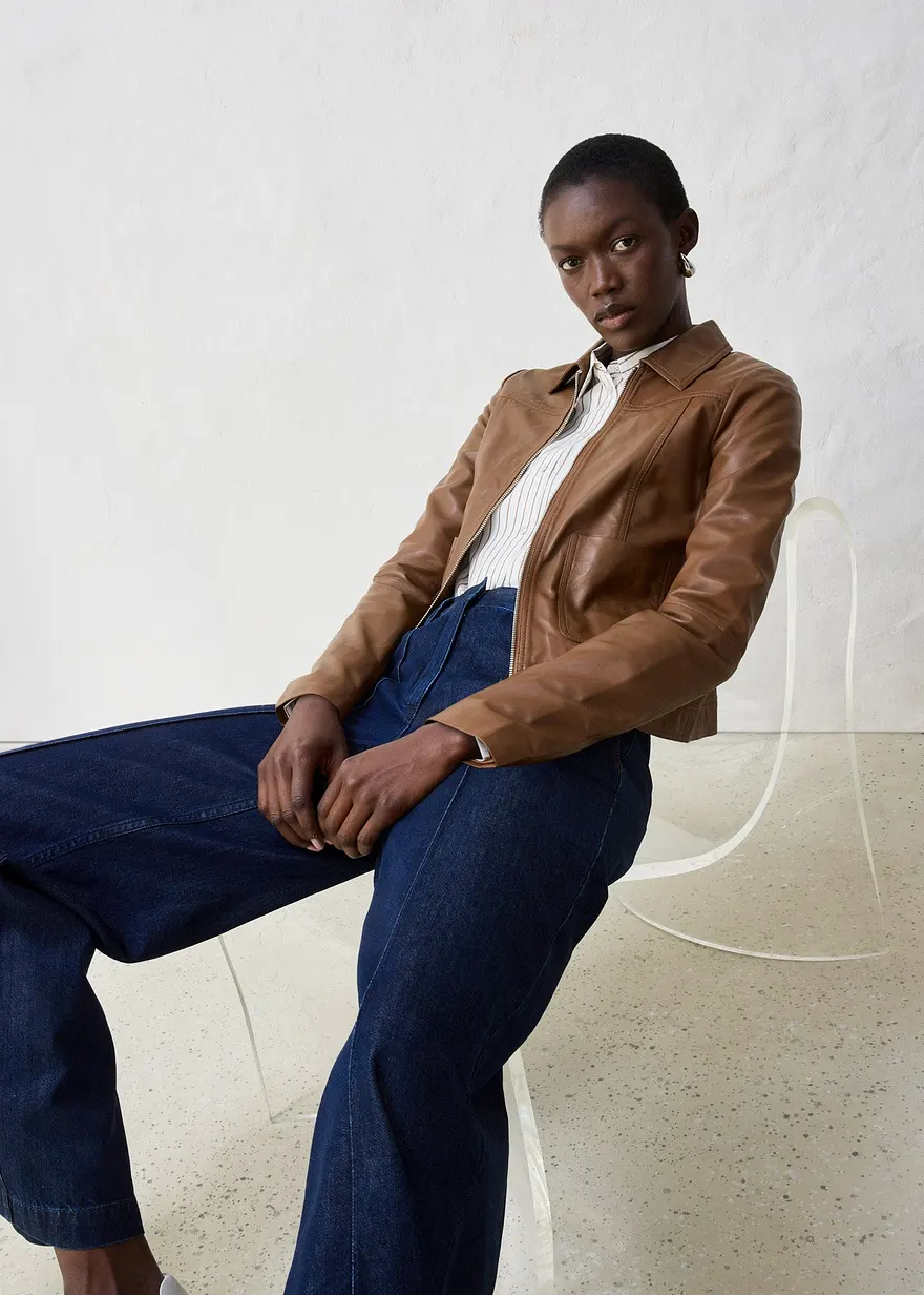 Lederjacke in braun im Look (Totalaufnahme) - bonprix