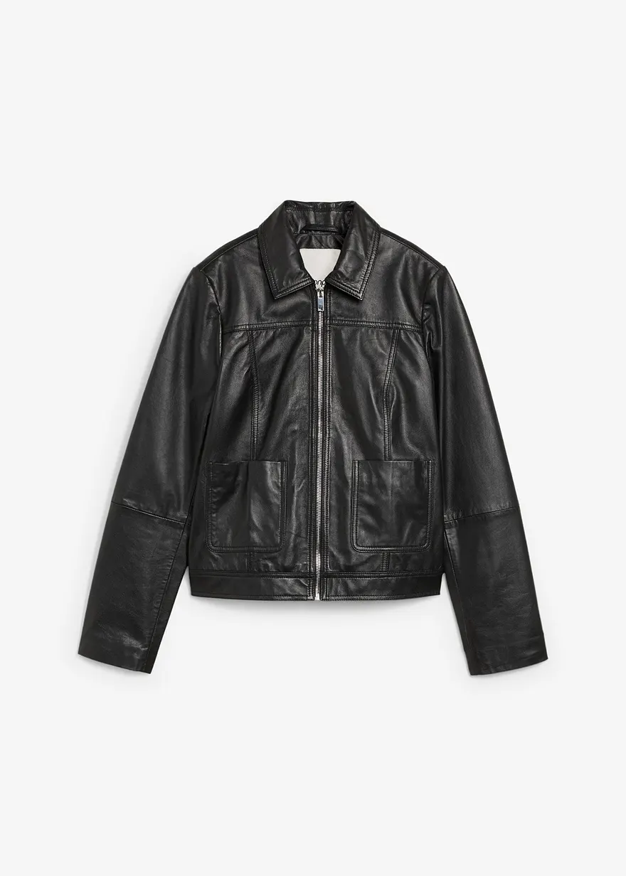 Lederjacke in schwarz von vorne - bonprix