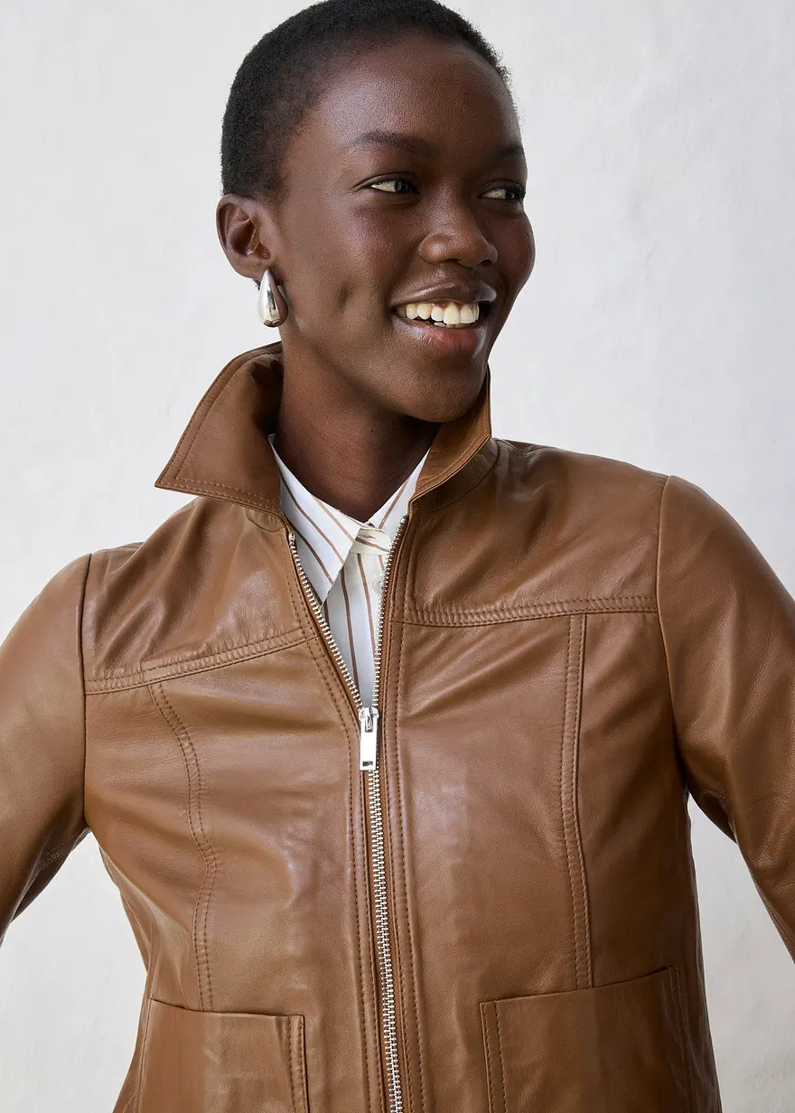 Lederjacke in braun (Detailaufnahme) - bonprix