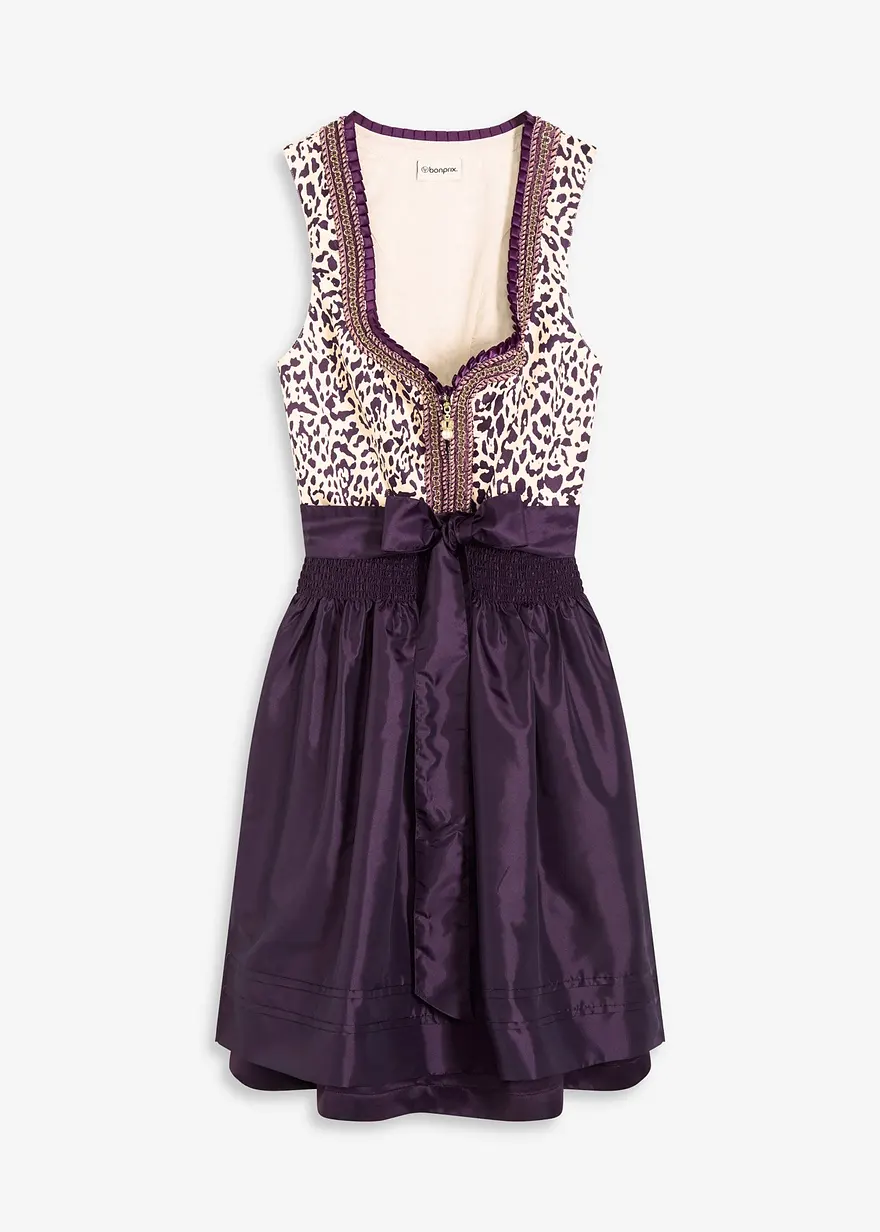 Dirndl mit bestickter Schürze (2-tlg. Set) in lila von vorne - bonprix