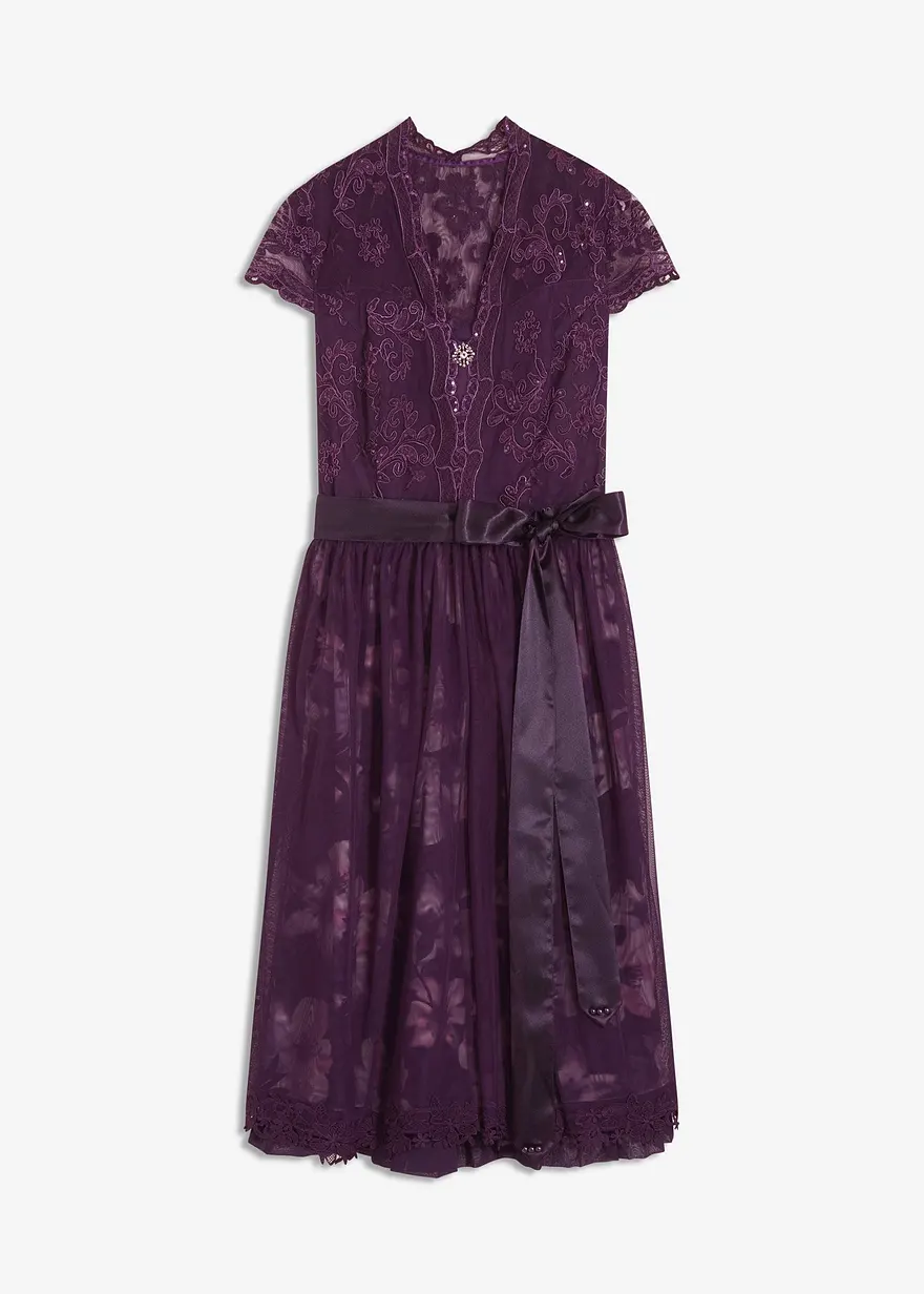 Dirndl mit Stickerei und Samtrock (2-tlg.Set) in lila von vorne - bonprix
