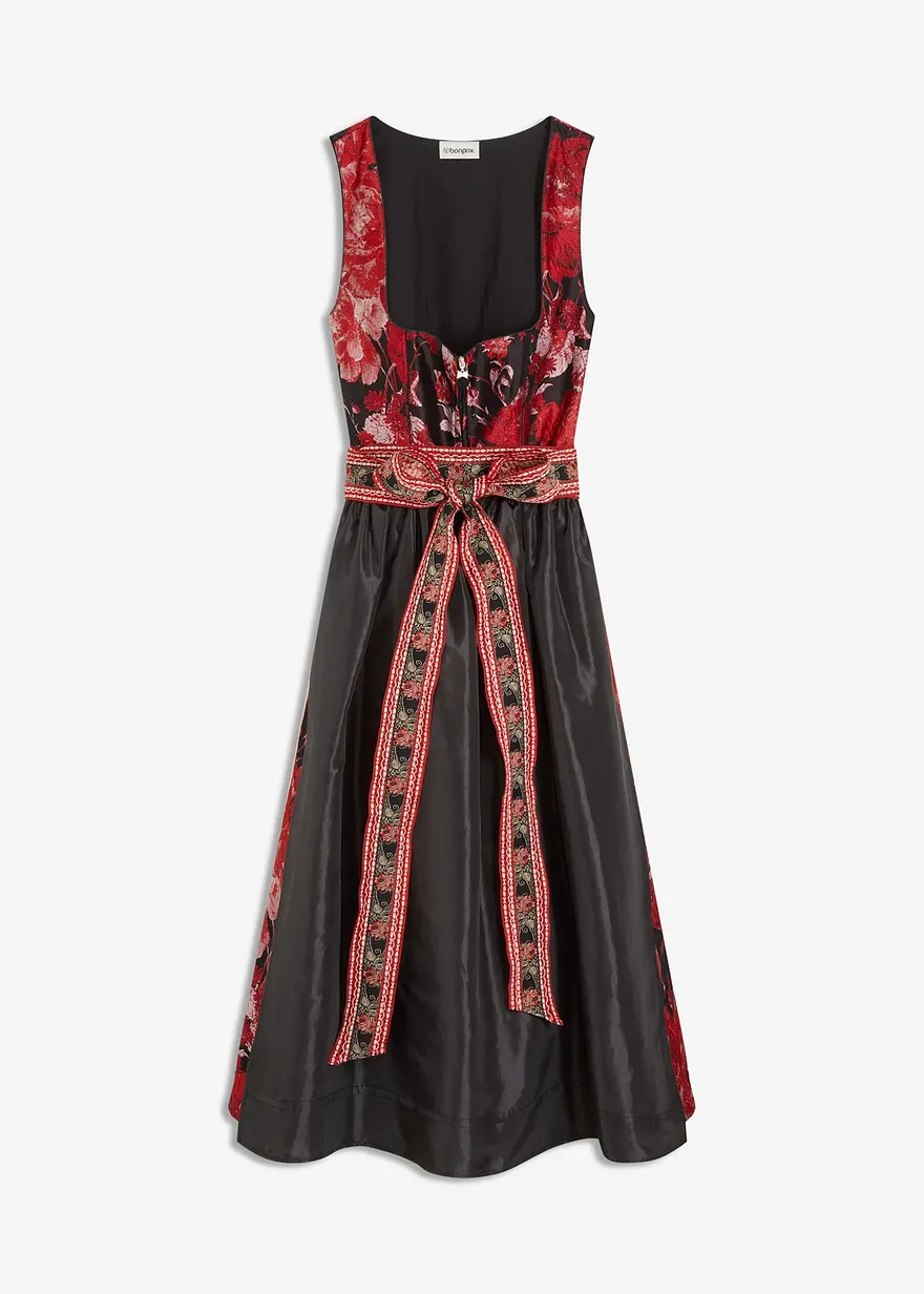 Dirndl mit bestickter Schürze (2-tlg. Set) in schwarz von vorne - bonprix