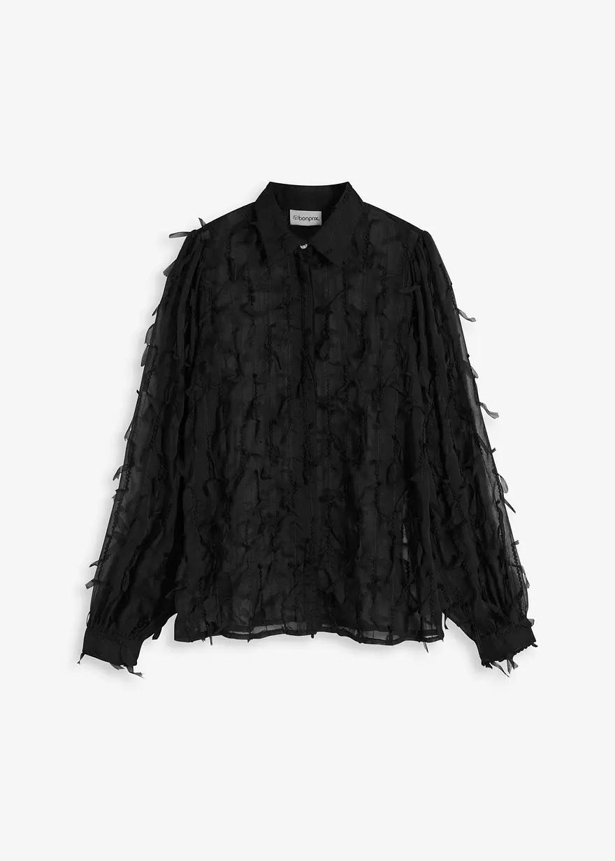 Bluse mit Fransen-Details in schwarz von vorne - bonprix