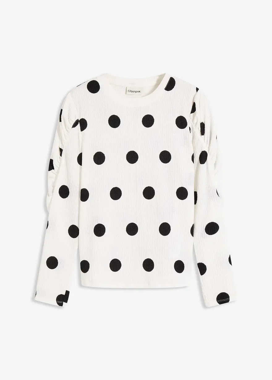 Langarmshirt aus strukturiertem Crêpe in weiß von vorne - bonprix
