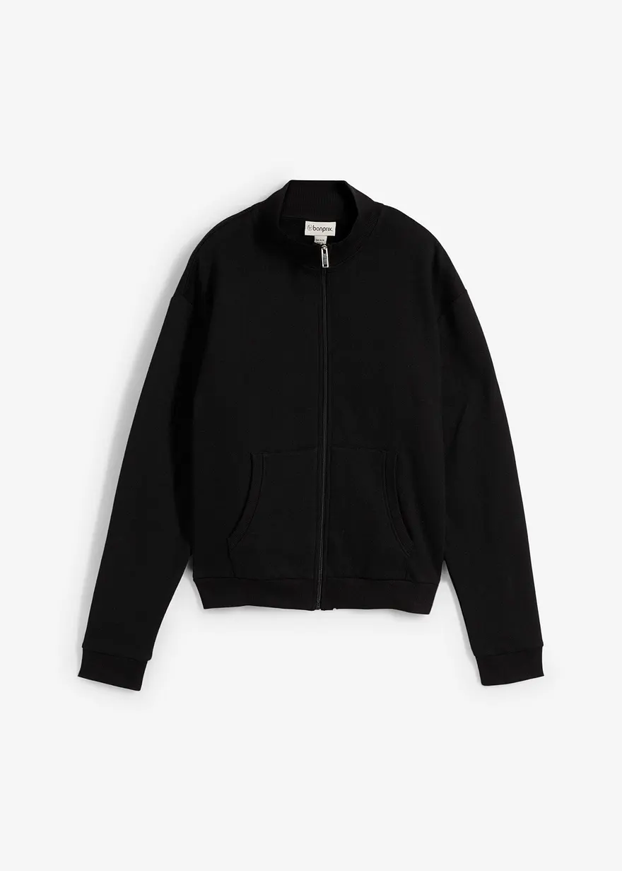 Sweatjacke aus reiner Bio-Baumwolle in schwarz von vorne - bonprix
