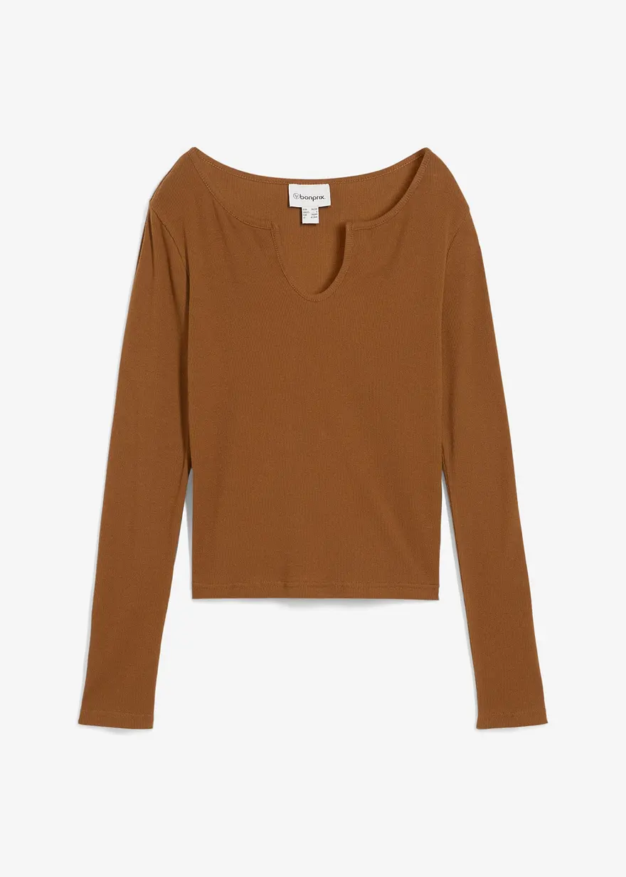 Rippshirt mit reiner Bio-Baumwolle in braun von vorne - bonprix