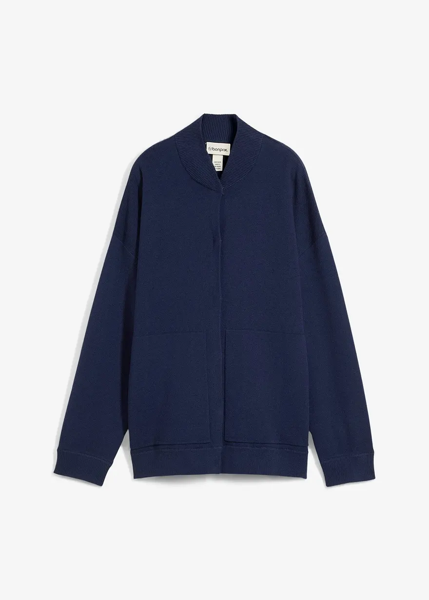 Oversize-Strickjacke mit Seidenanteil in blau von vorne - bonprix