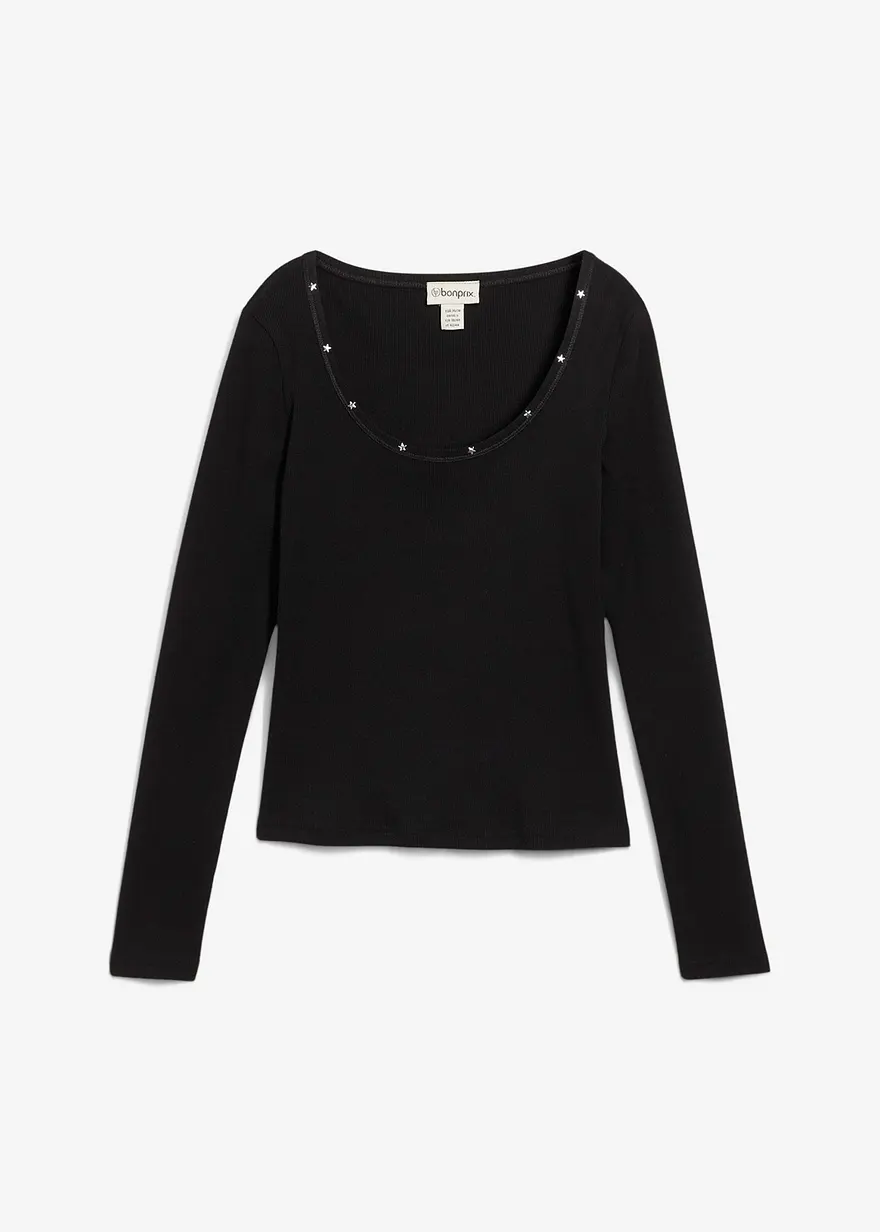 Rippshirt aus reiner Bio-Baumwolle in schwarz von vorne - bonprix