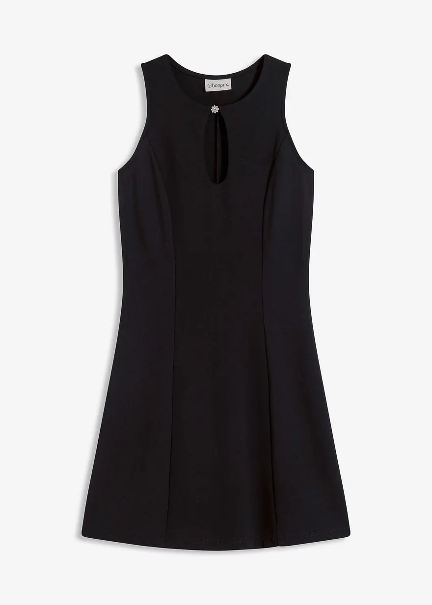 Minikleid mit Schmuck-Knopf in schwarz von vorne - bonprix