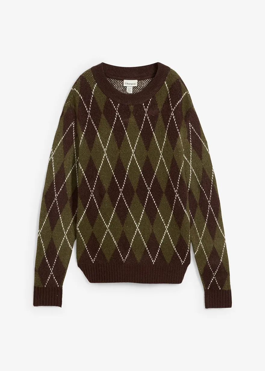 Feinstrickpullover mit Karomuster in grün von vorne - bonprix