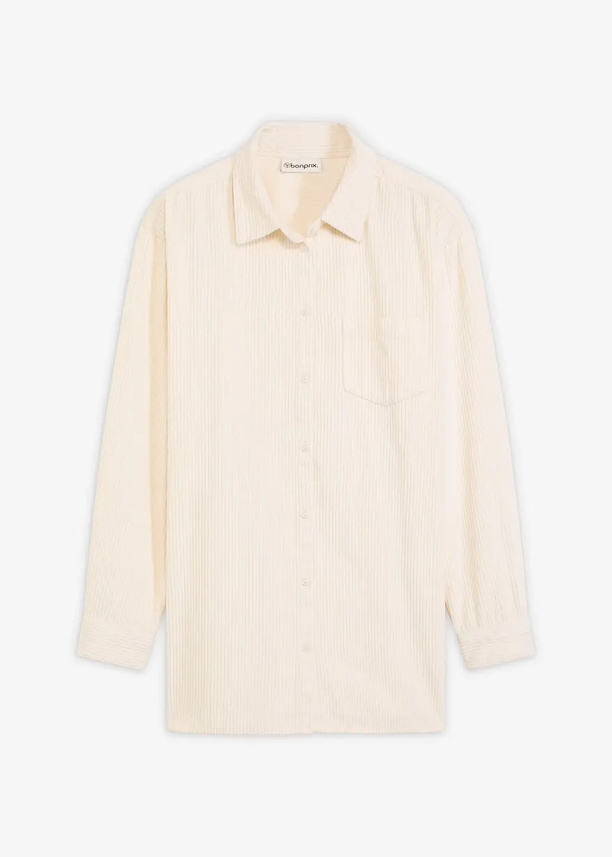 Cordhemd aus reiner Baumwolle in weiß von vorne - bonprix