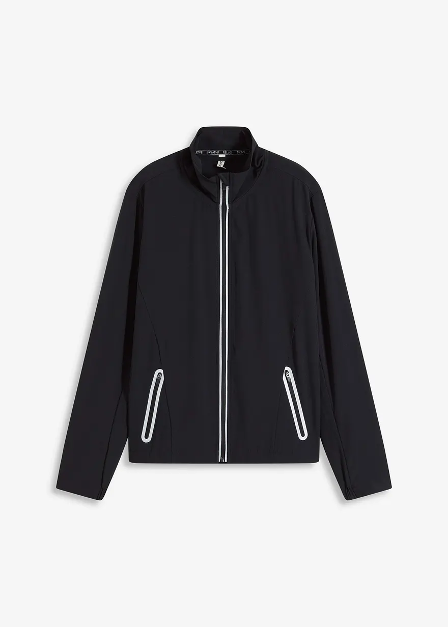 Leichte Funktionsjacke mit reflektierenden Details in schwarz von vorne - bonprix