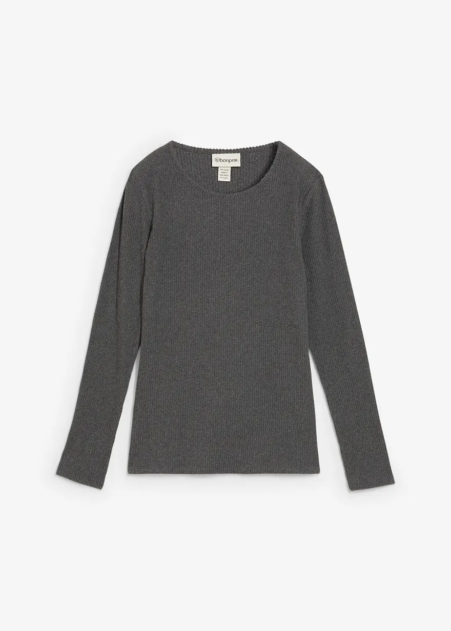 Geripptes Thermoshirt in grau von vorne - bonprix