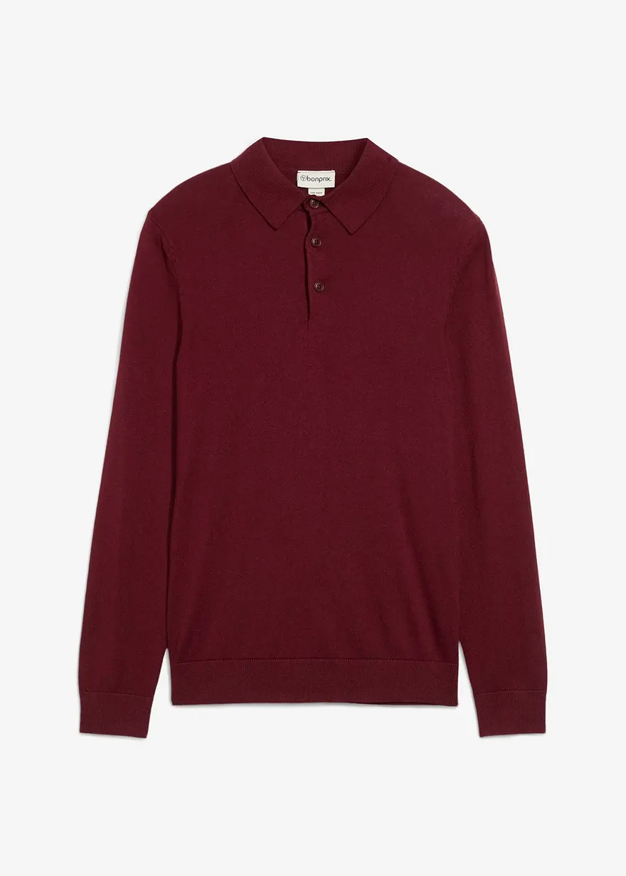 Feinstrick-Polopullover mit edler Merinowolle, Slim Fit in rot von vorne - bonprix