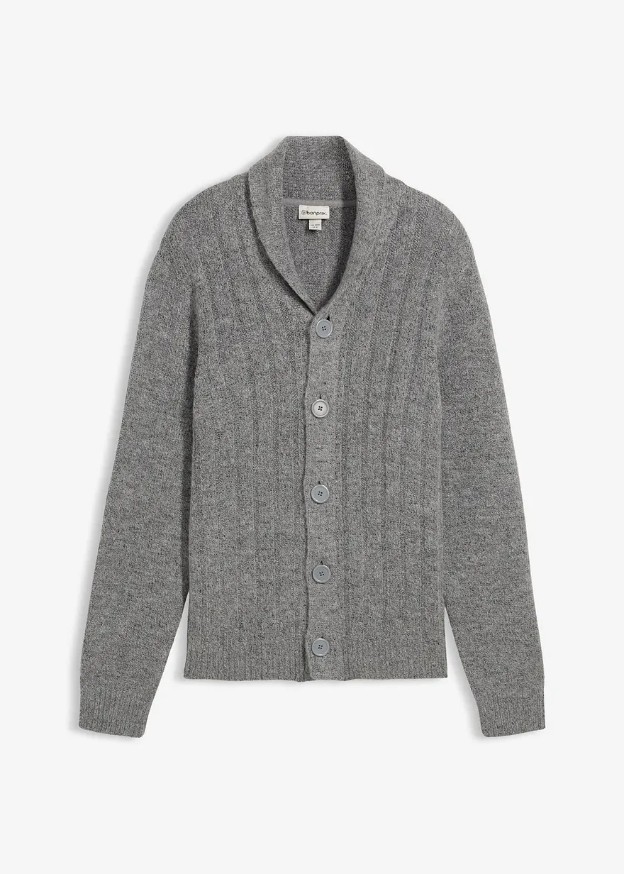 Strickjacke mit Rippenmuster in grau von vorne - bonprix