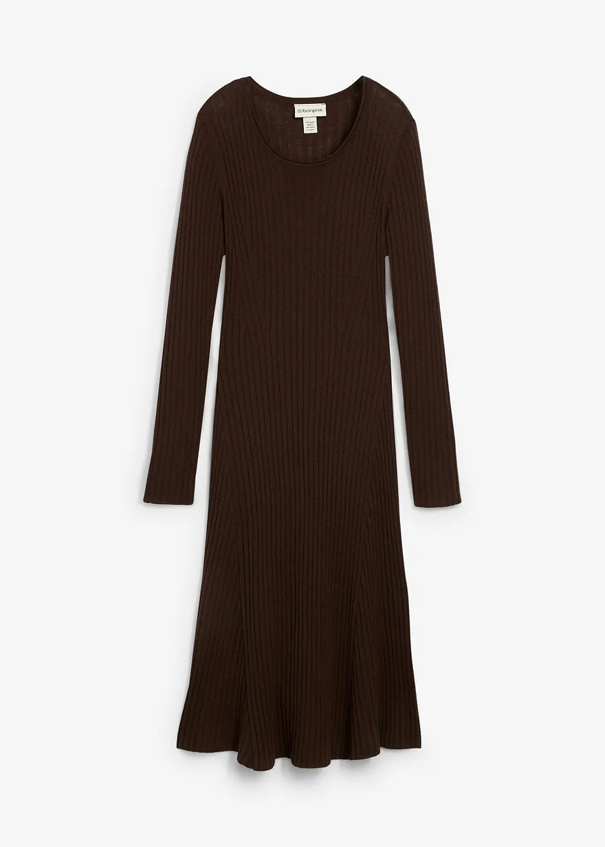 Strickkleid aus Merinowolle in braun von vorne - bonprix