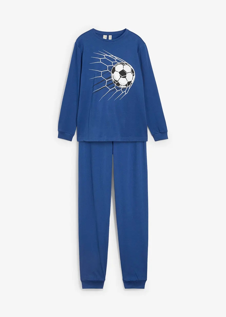 Pyjama aus reiner Bio-Baumwolle in blau von vorne - bonprix
