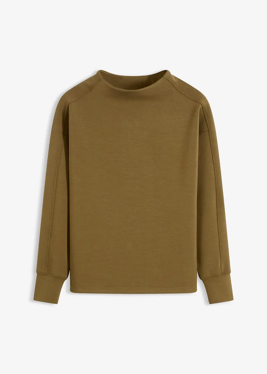 Oversize Sweatshirt aus weichem Scuba in grün von vorne - bonprix