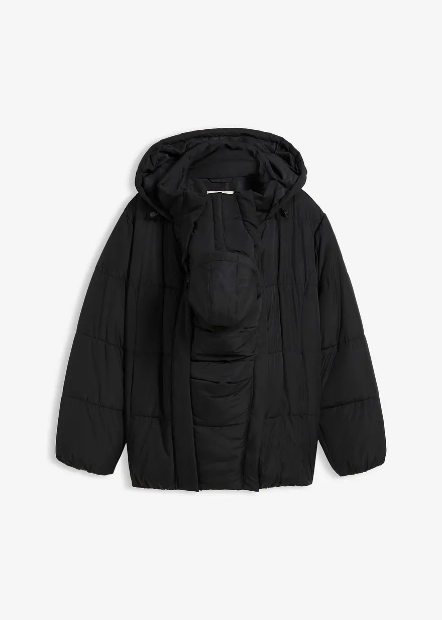 3-in-1-Umstands-Pufferjacke mit Trageeinsatz, wasserabweisend in schwarz von vorne - bonprix