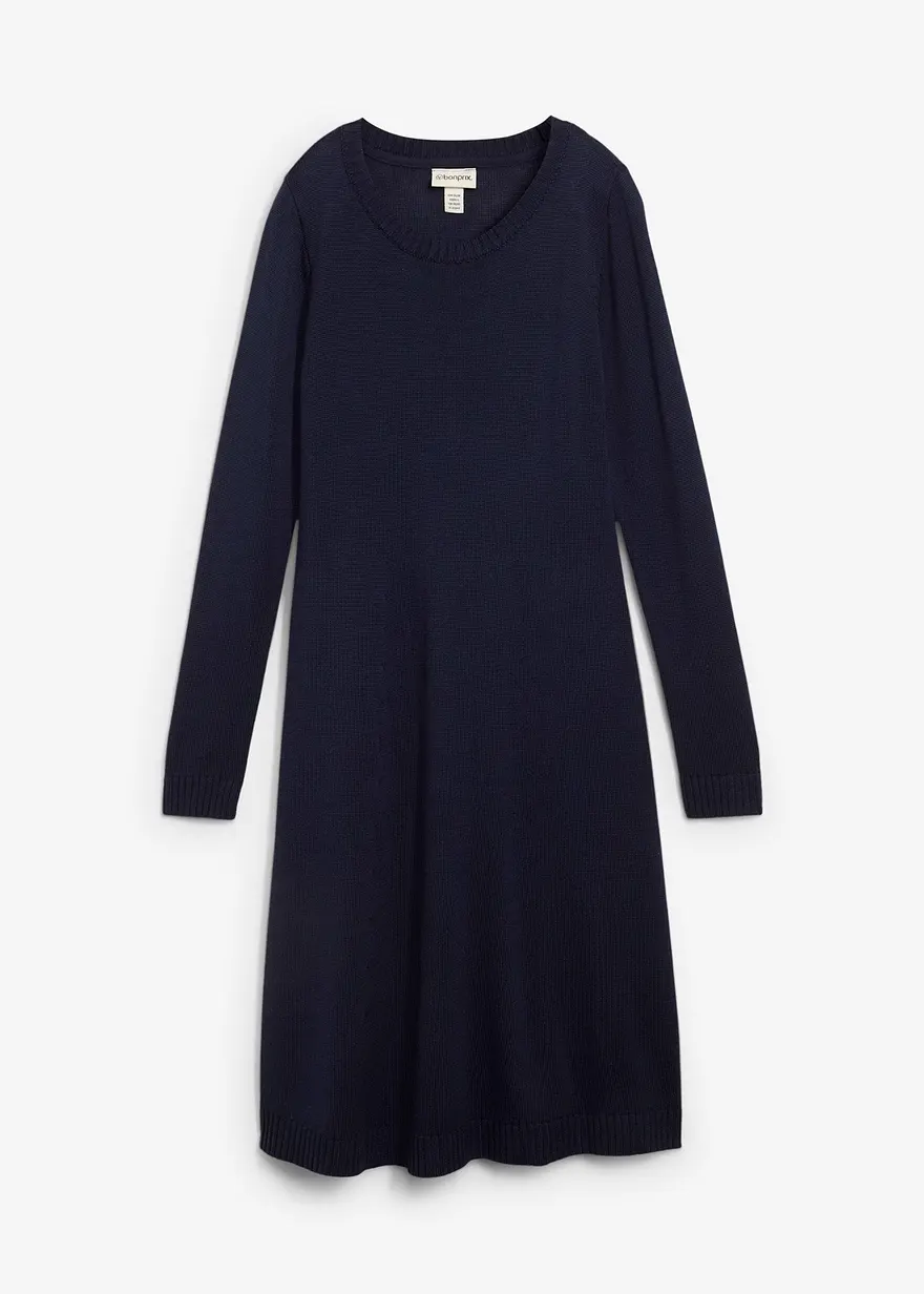 Strickkleid in ausgestellter Form in blau von vorne - bonprix