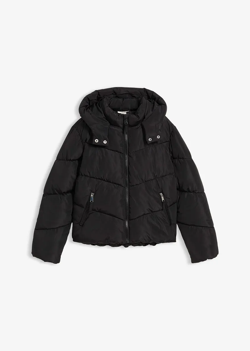 Puffer-Jacke mit Kapuze in schwarz von vorne - bonprix