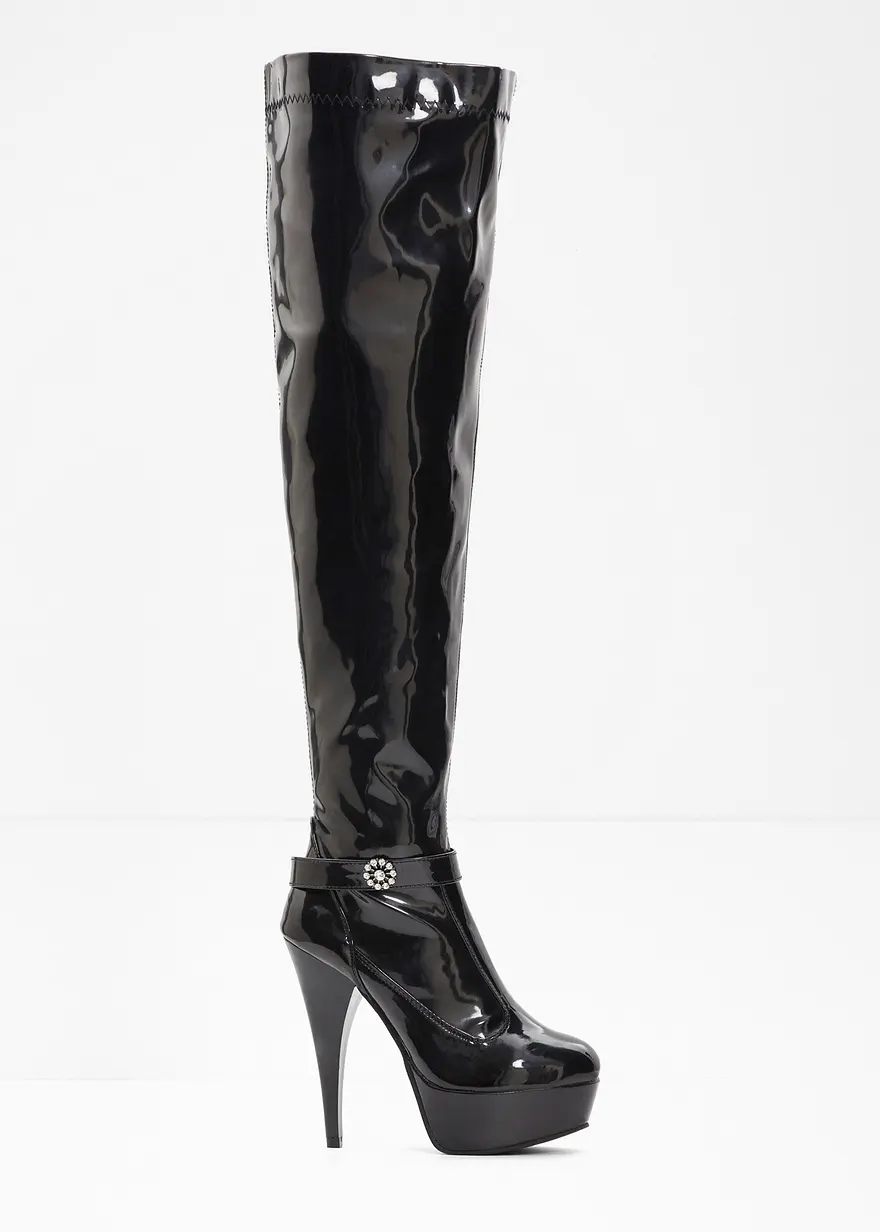 Plateau Overknee Stiefel in schwarz von vorne - bonprix