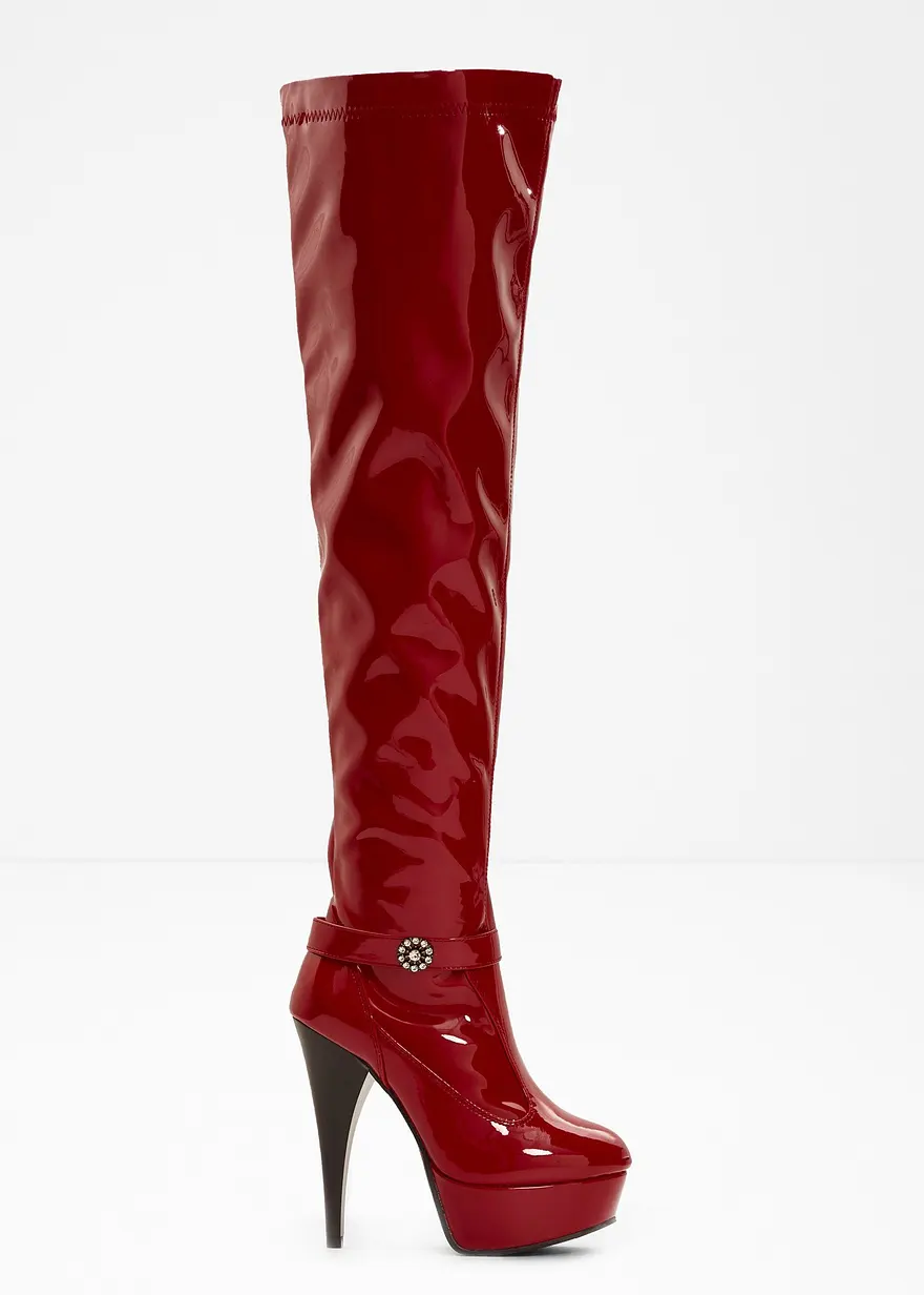 Plateau Overknee Stiefel in rot - bonprix
