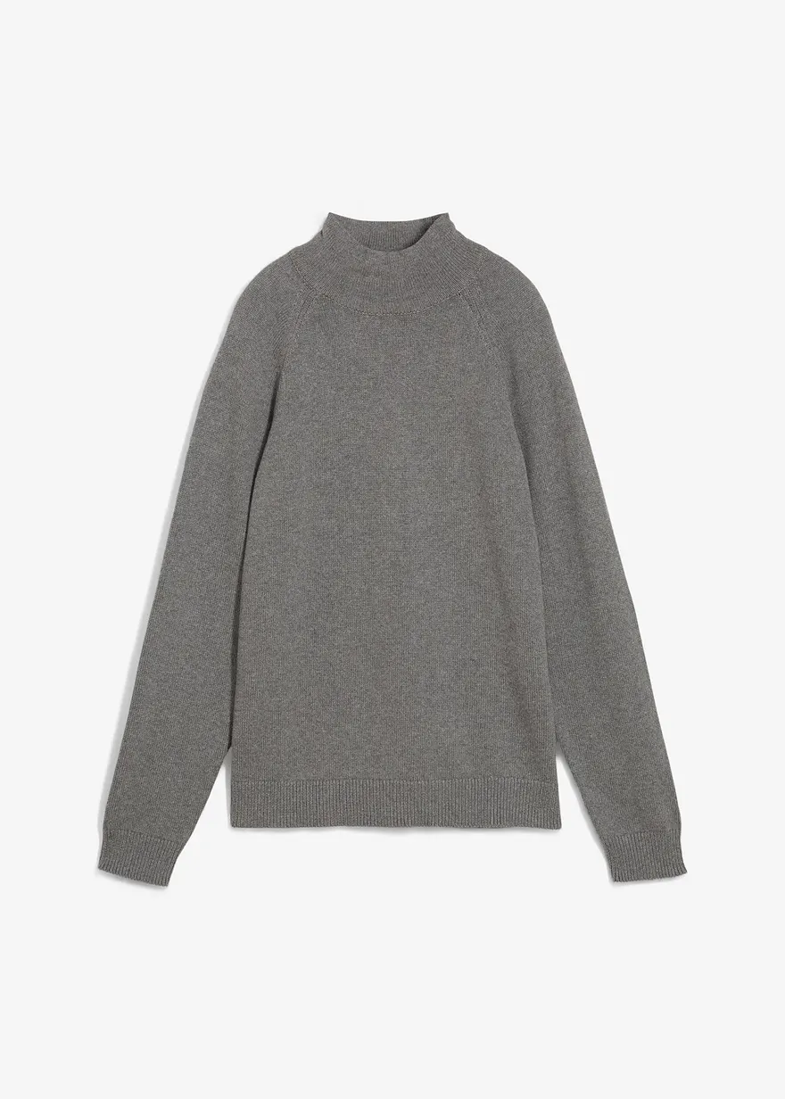 Rollkragenpullover aus reiner Baumwolle in grau von vorne - bonprix