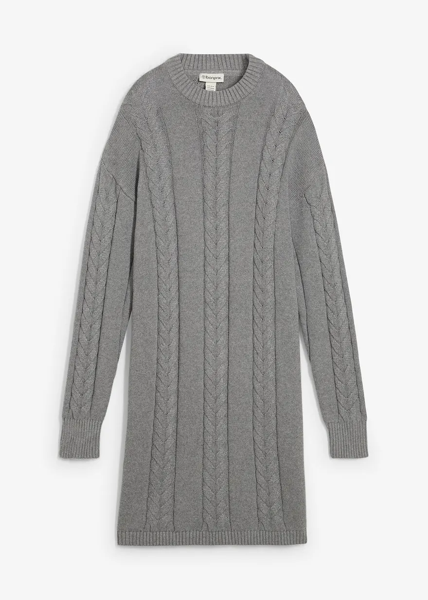 Strickkleid aus reiner Baumwolle in grau von vorne - bonprix
