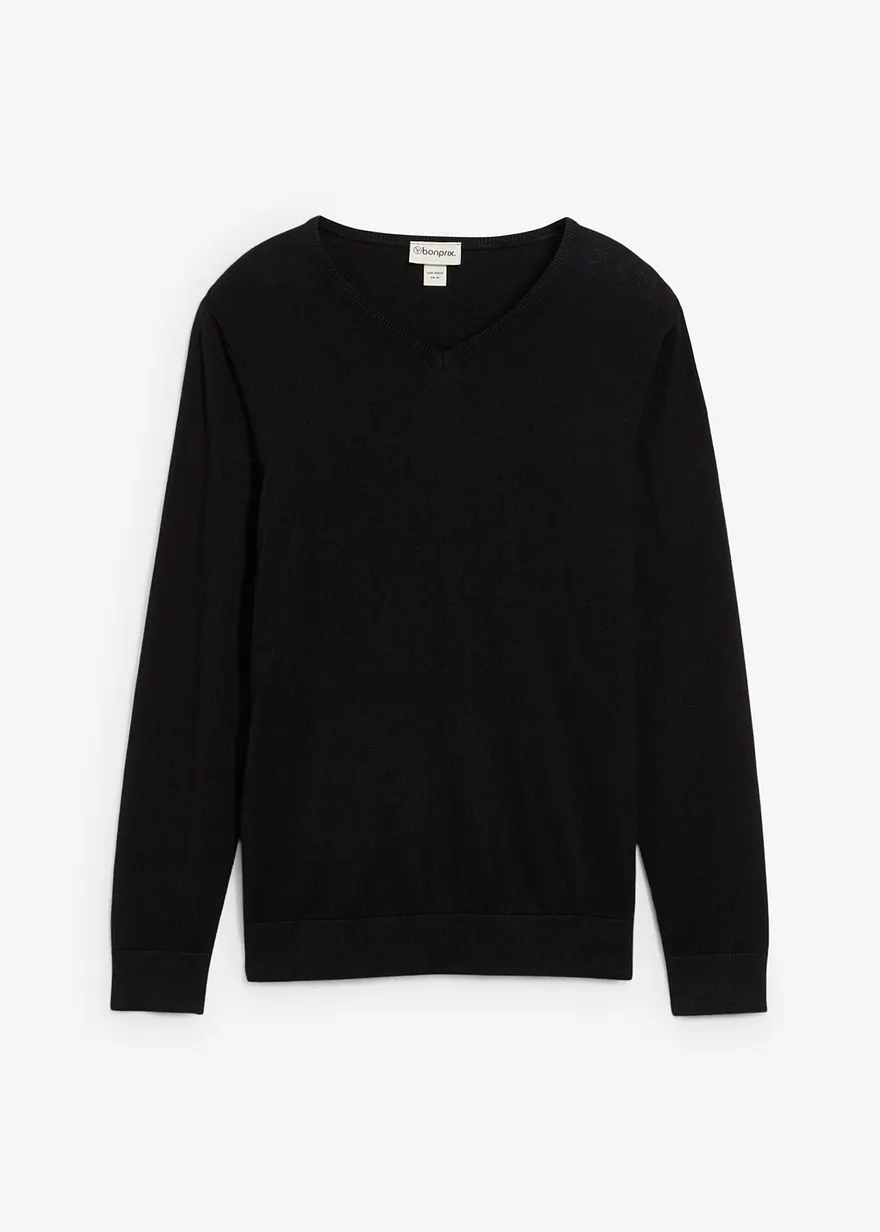 Feinstrickpullover mit edler Merinowolle in schwarz von vorne - bonprix