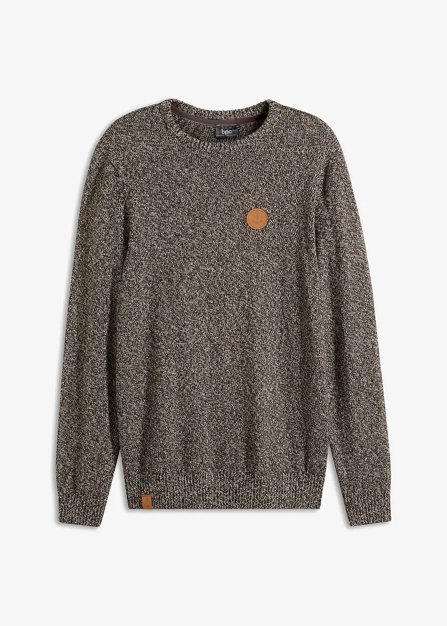 Feinstrickpullover mit reiner Baumwolle in braun von vorne - bonprix