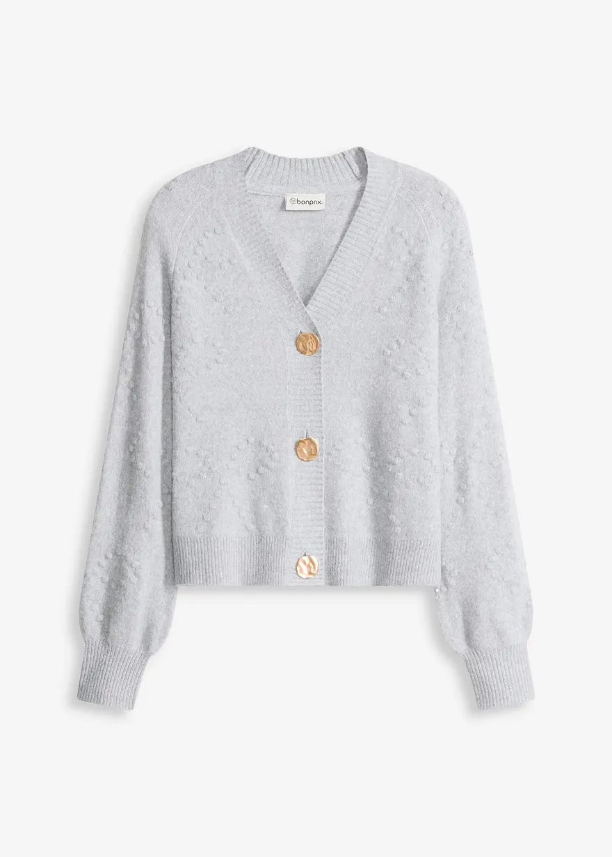 Ajour-Strickjacke in grau von vorne - bonprix