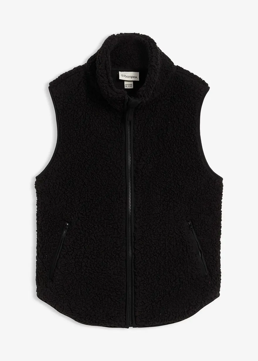 Teddy-Weste in schwarz von vorne - bonprix