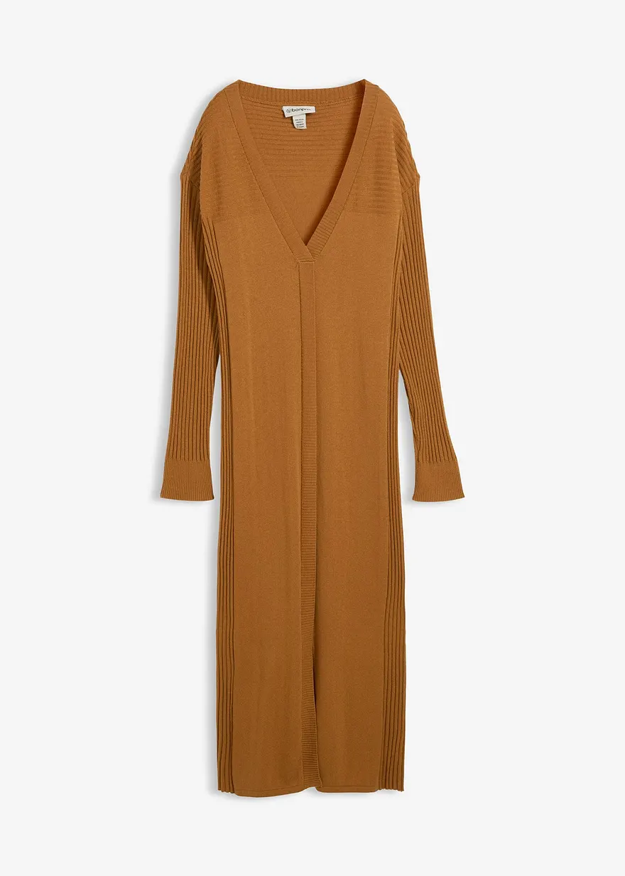 Strickkleid aus Merinowolle in braun von vorne - bonprix