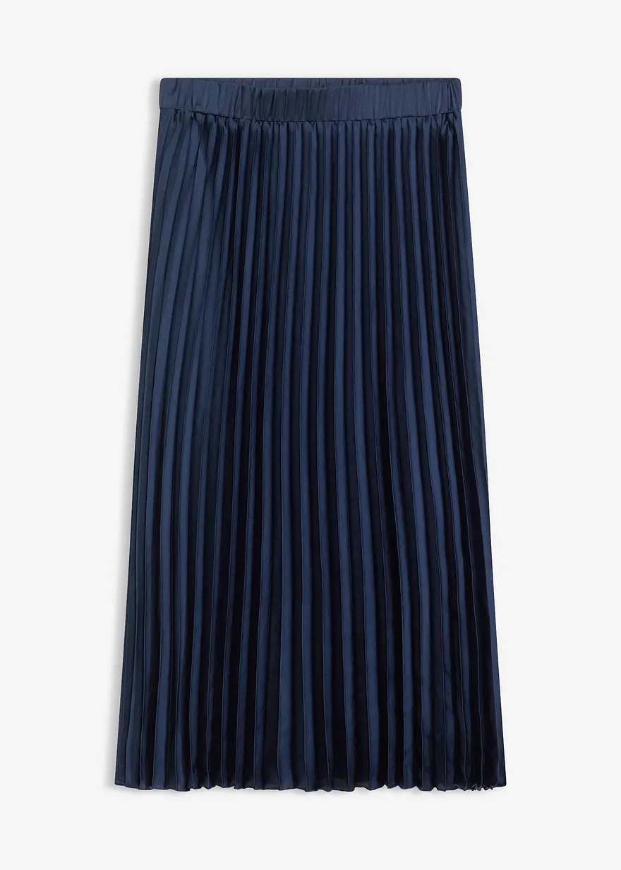 Plissée-Rock aus feinem Satin in blau von vorne - bonprix